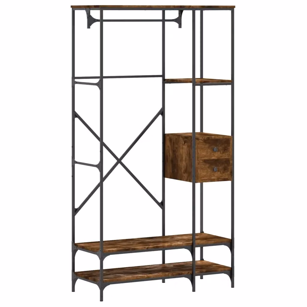 Appendiabiti con Scaffali vidaXL in Legno e Metallo Colore Marrone Rovere Opaco L: 180 cm, P: 40 cm, H: 97 cm – 2