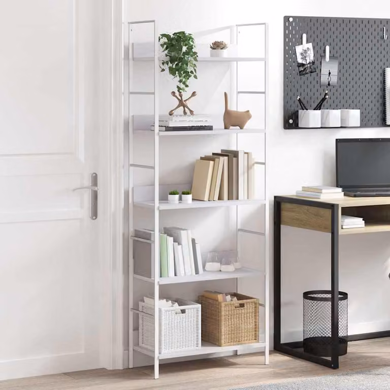 Scaffale per libri vidaXL con 5 ripiani in stile industriale, colore bianco, L: 60 cm, P: 27,6 cm, H: 158,5 cm