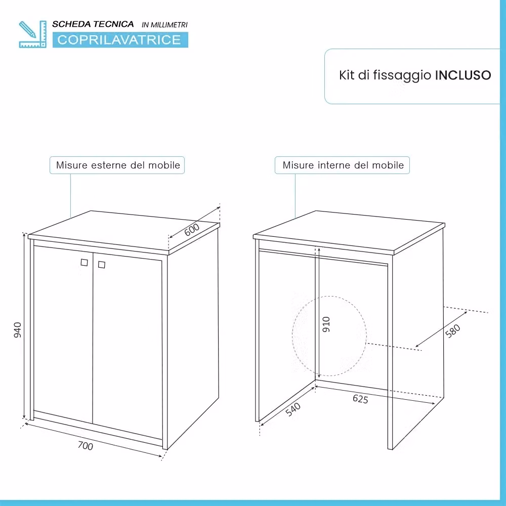 Mobile copri lavatrice Negrari in plastica bianca per esterno, L: 70 cm, P: 60 cm – 2