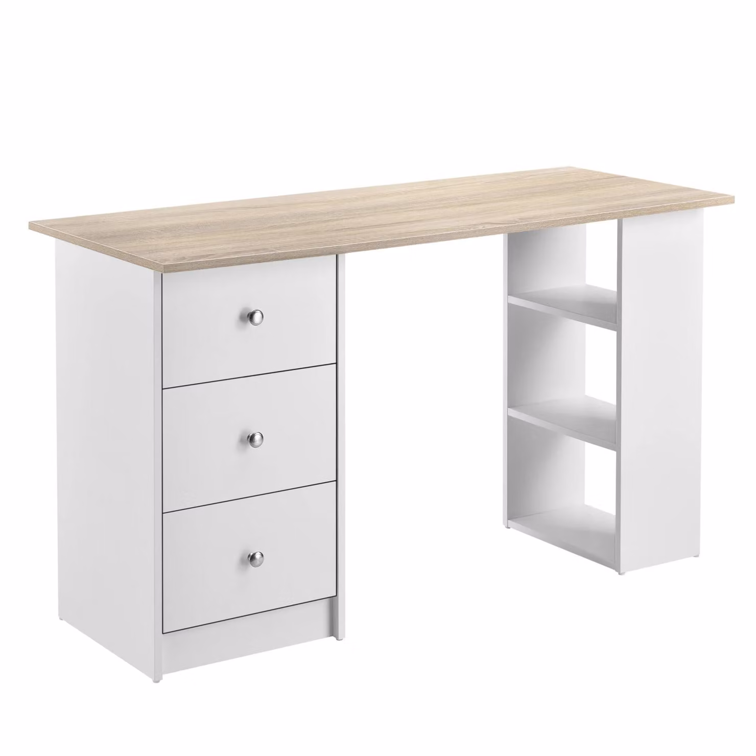 Scrivania In And OutdoorMatch Claude - Con 3 cassetti - 120x49x72 cm - Colori bianco e rovere - Truciolare - Design elegante