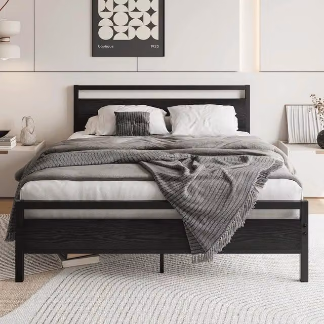 Letto singolo Minimal in metallo e legno nero L 140 x P 200 cm