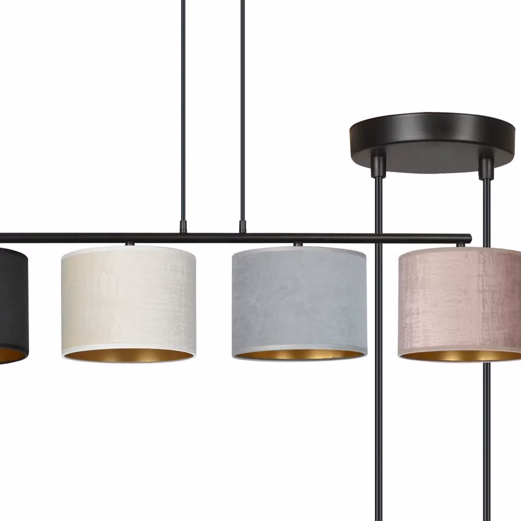 Lampadario a sospensione Emibig Hilde in metallo e tessuto nero multicolore con 4xE27, regolabile in altezza e dimmerabile – 2