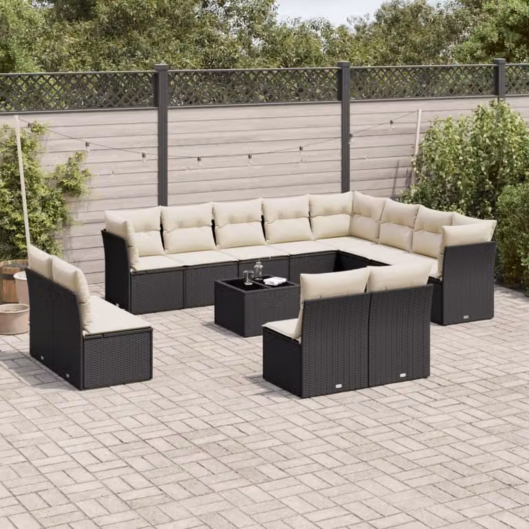 Maison Exclusive - Set da giardino 13 pezzi con cuscini in polyrattan nero