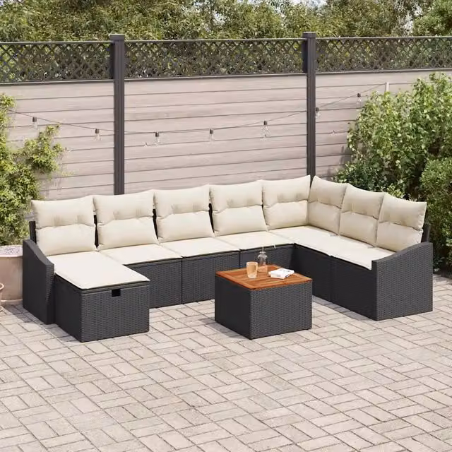 Set Divano da Giardino 9 pz Nero Poly Rattan 3360911