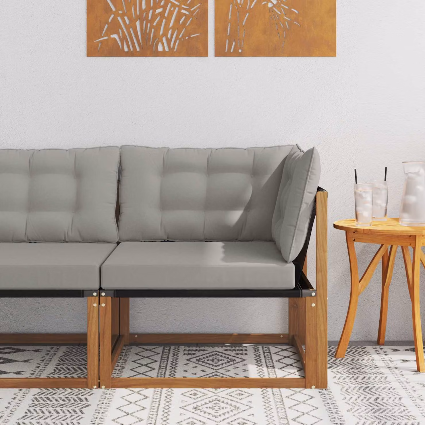 vidaXL Divano Angolare da Esterno in Legno di Acacia con Cuscini Imbottiti in Tessuto Textilene Grigio e Marrone