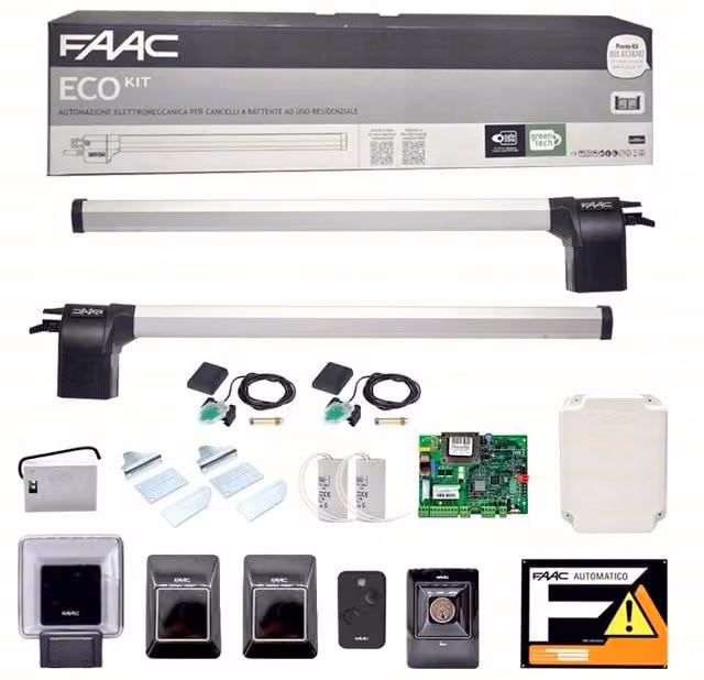105632445 FAAC ECO KIT 230V GREEN CANCELLO BATTENTE + 2 SAFECODER AUTOMAZIONE