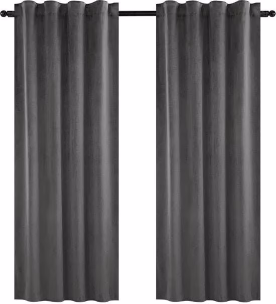Set di 2 Tende di Oscuramento - con Cinturino Pieghevole e Isolante - Maniglione per Tenda, Tenda - 140x270 cm - Velluto - Grigio