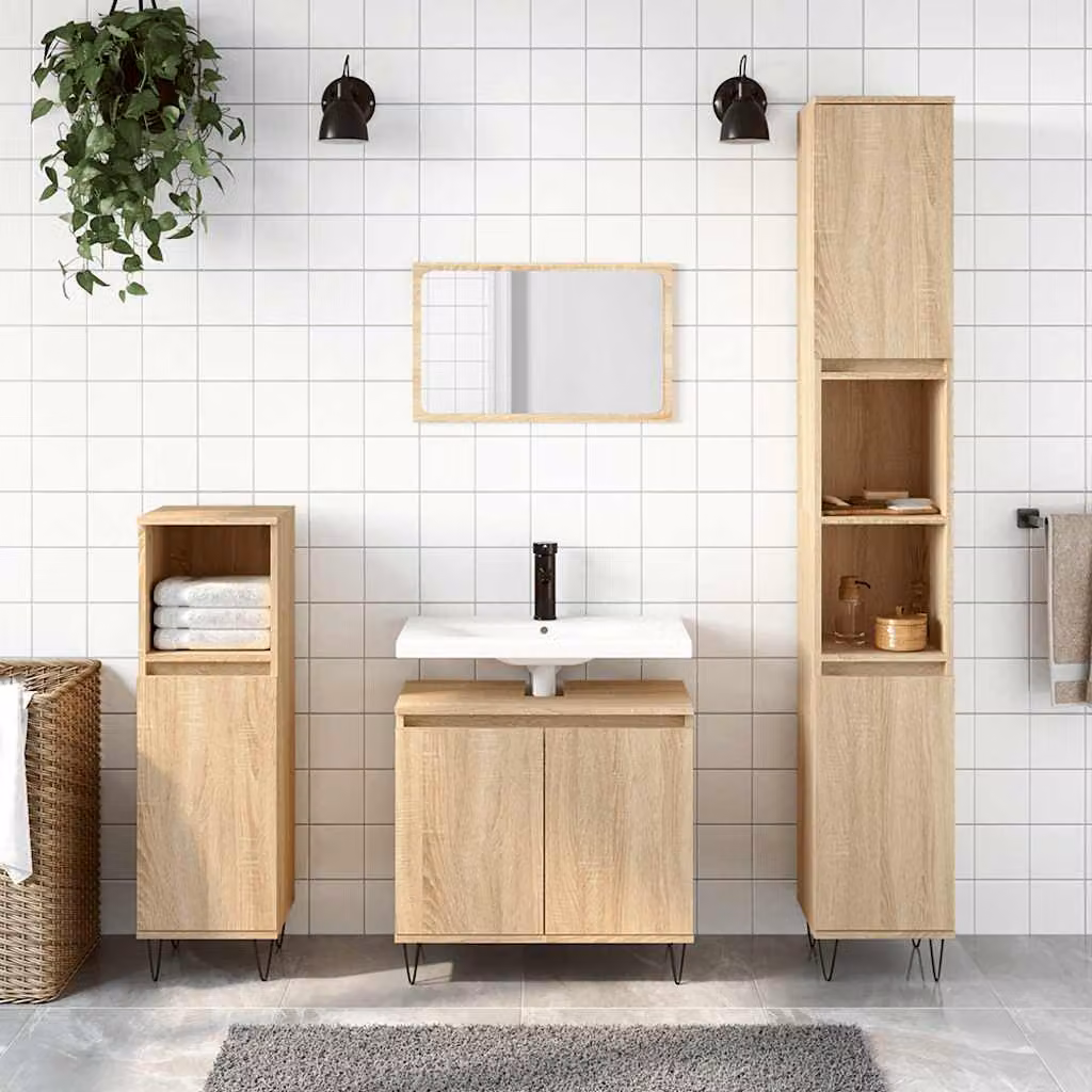 Mobile da bagno vidaXL in legno multistrato Rovere Sonoma marrone L: 58 cm, P: 33 cm, H: 60 cm
