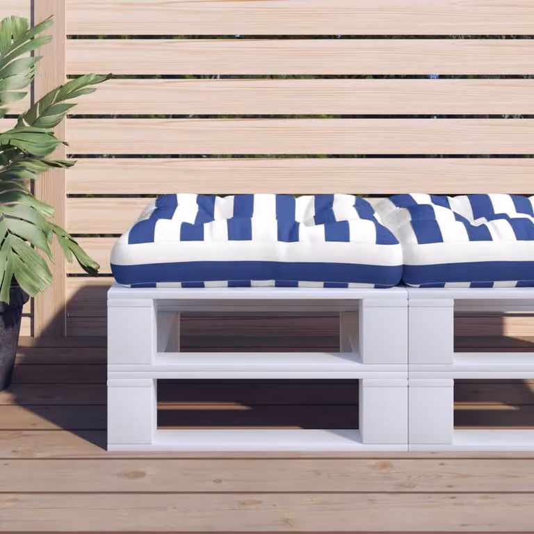 Cuscino Pallet vidaXL a Strisce Blu e Bianche, Tessuto Oxford Impermeabile e Traspirante, L/P/H: 58 x 58 x 10 cm
