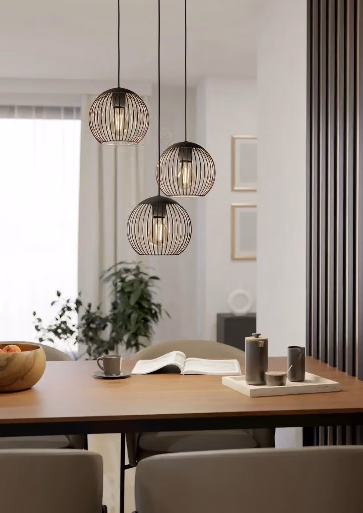 Lampadario a sospensione industriale Eglo in metallo nero e rame con 3 luci E27 IP20 – 2