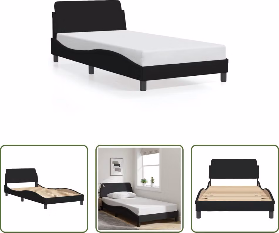 The Living Store Struttura letto con testiera nera 100x200 cm in tessuto