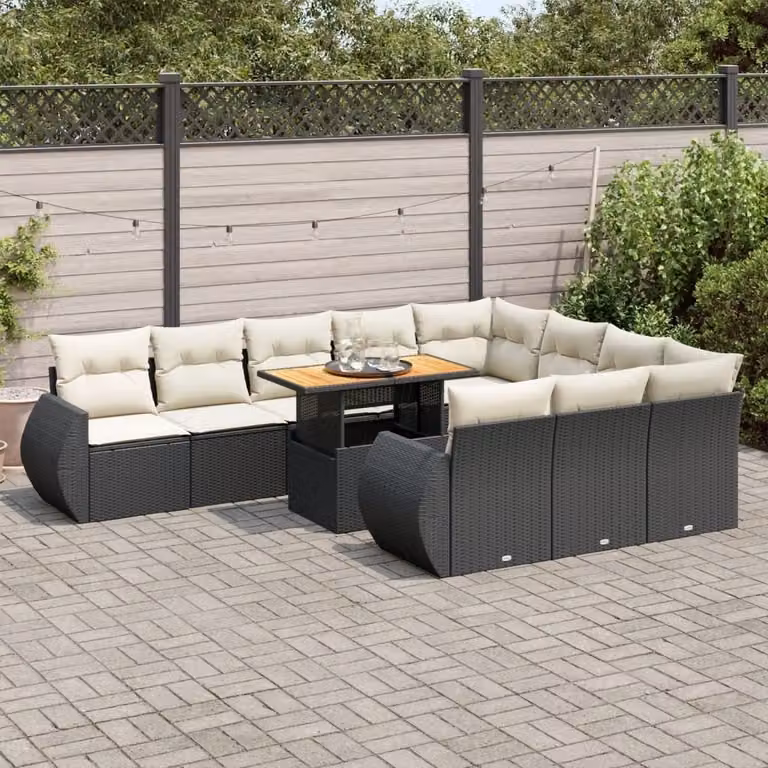 Maison Exclusive - Set Divani da Giardino 11 pz con Cuscini in Polyrattan Nero