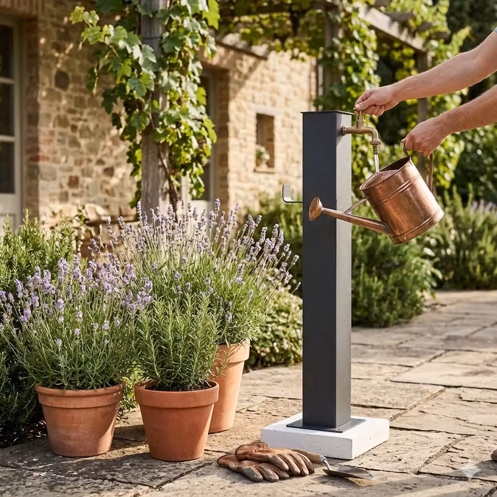Fontana da Giardino a Colonna Quadrata Design Moderno GIORDANOSHOP in Metallo Antracite con Rubinetto in Ottone – 2