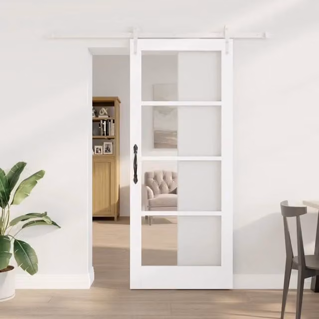 Porta scorrevole vidaXL in legno di pino bianco e vetro trasparente L: 83 cm, H: 202 cm