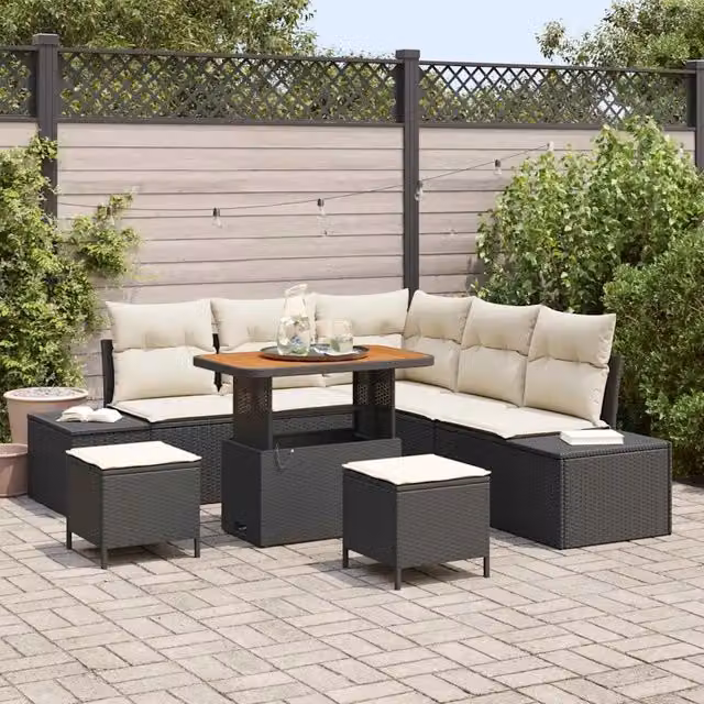 Set Divano da Giardino 8 pz Nero Poly Rattan 3364735