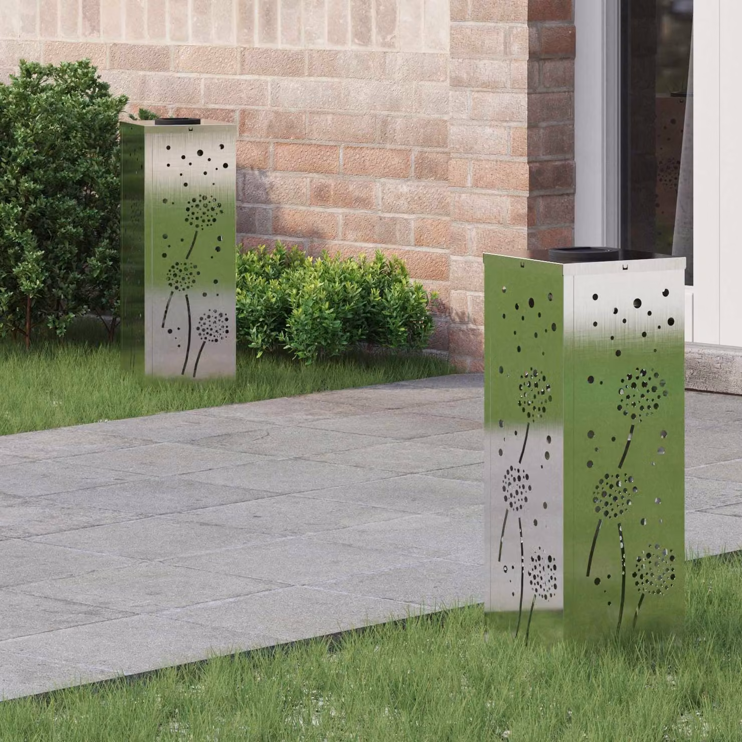 Set di 2 faretti LED solari vidaXL per sentieri e giardino, colore bianco, L/P/H: 18 x 18 x 50 cm