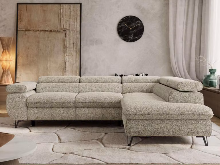 Divano letto a L Divano angolare Divano da salotto con poggiatesta regolabili - PABLO L - Struttura - Beige - Destro