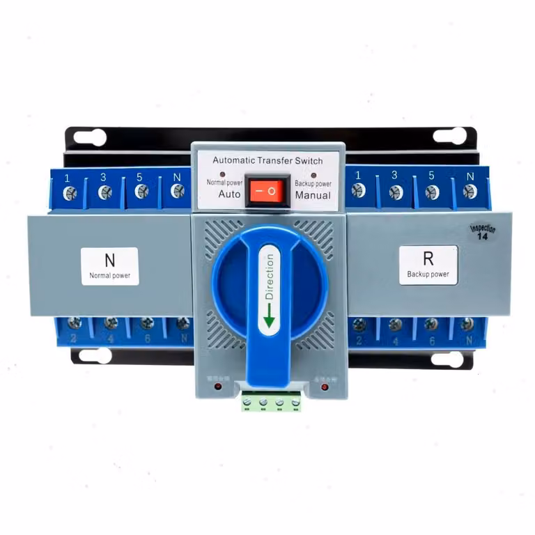 Interruttore di trasferimento automatico - Interruttore di alimentazione duale a 4 poli, 63A - Tensione di controllo 220V - 400V - AC-33iB - Dimensioni 22,5x13x12 cm - Colore blu