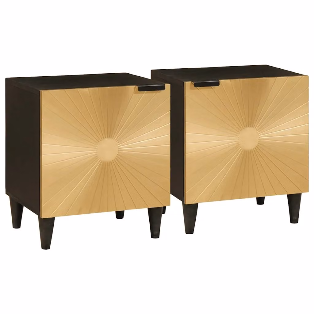 Set di 2 comodini vidaXL in legno di mango e acacia, colore nero e oro, L 40 cm x P 33 cm x H 46 cm