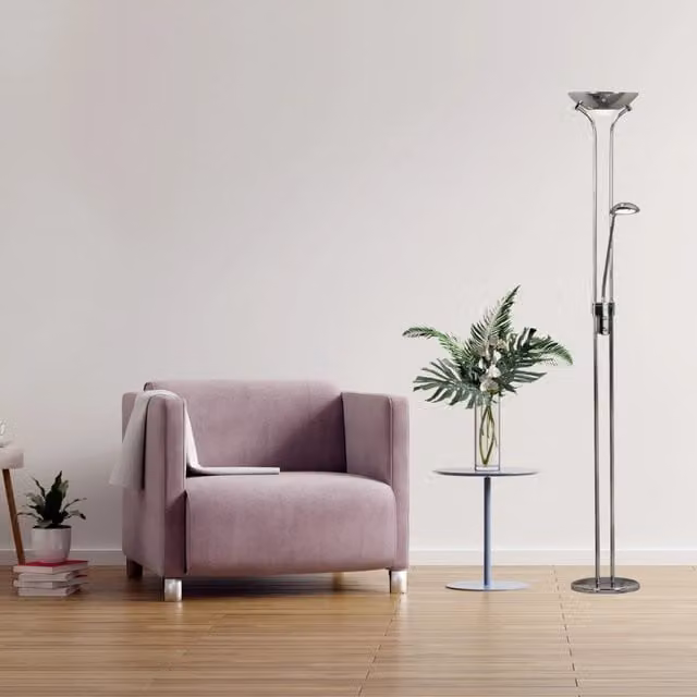 Piantana da terra Searchlight Mother Child in acciaio cromato e vetro con luce LED calda 3000K da 15,41W