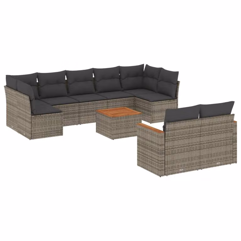 Set Divano da Giardino 10 pz con Cuscini Grigio in Polyrattan