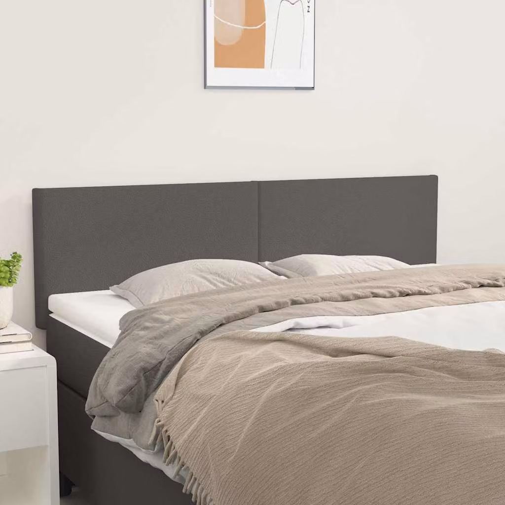 Testiera per letto vidaXL in similpelle grigia con pannello imbottito, L: 144 cm, P: 5 cm, H: 78-88 cm