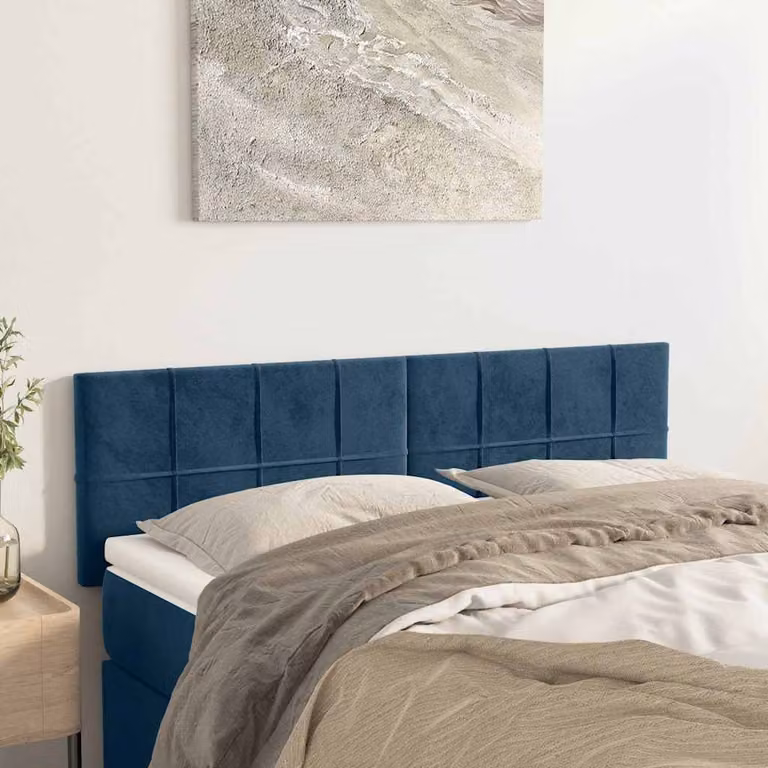 Testiera per letto vidaXL in velluto blu scuro, L: 144 cm, P: 5 cm, H: 78-88 cm