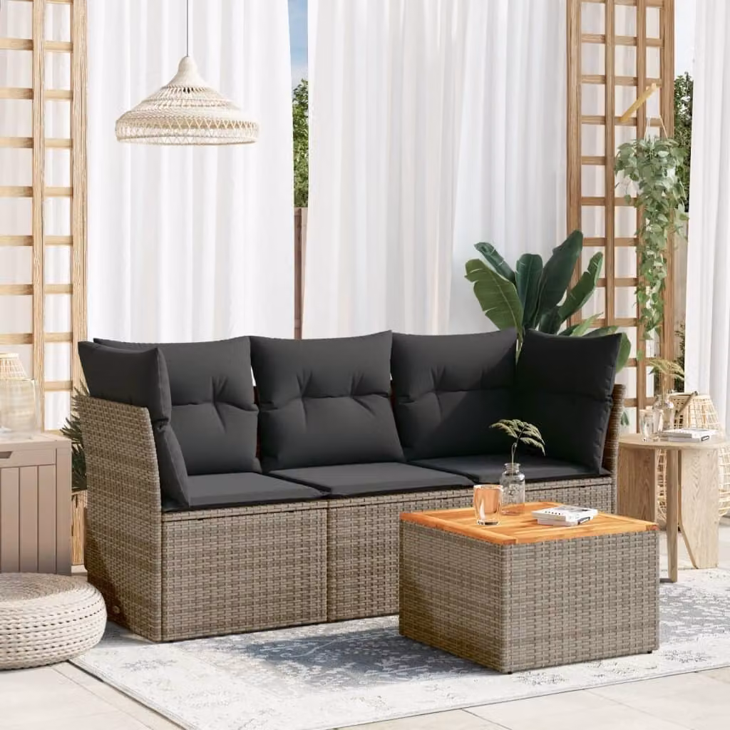Maison Exclusive - Set Divani da Giardino 4 pz con Cuscini in Polyrattan Grigio
