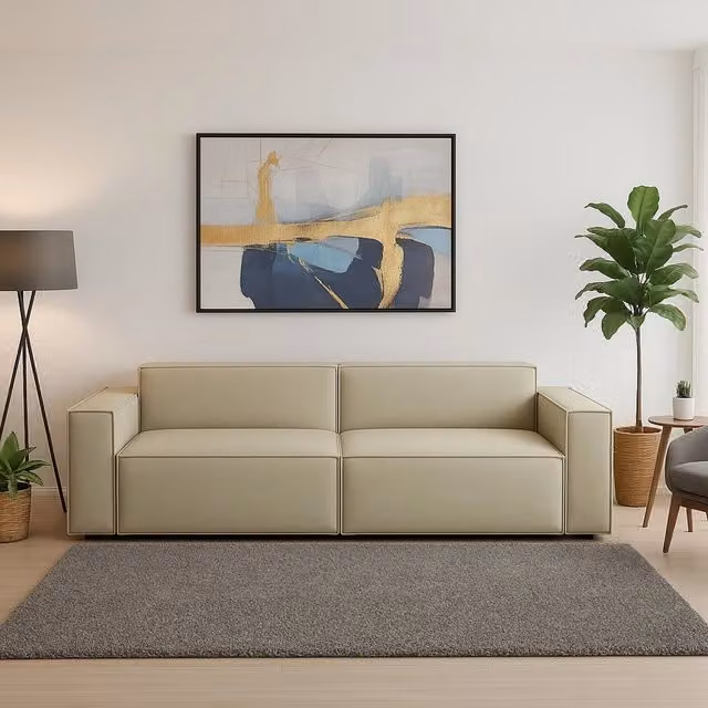 Divano componibile a 3 posti Argo TALAMO ITALIA, Sofà moderno in tessuto beige con funzione letto e coperture rimovibili, L: 260 cm, P: 95 cm, H: 70 cm