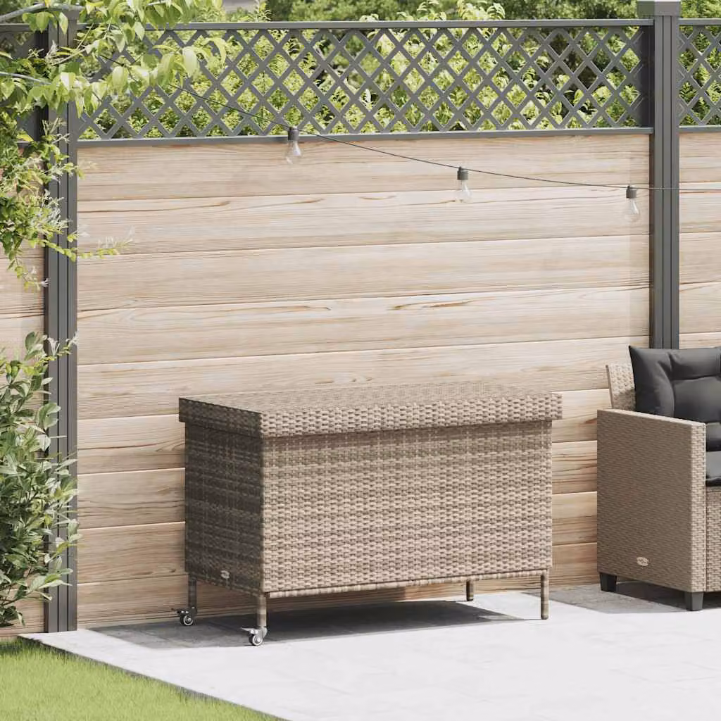 vidaXL Contenitore da Giardino con Ruote in Polyrattan Grigio e Beige