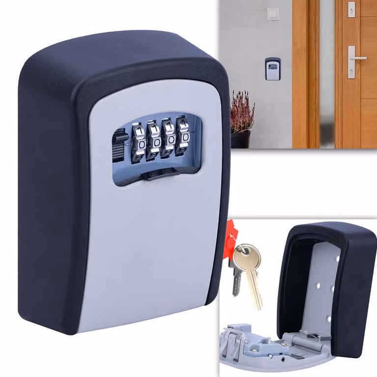 Mini cassetta di sicurezza per chiavi extra resistente con serratura a combinazione, robusto involucro in alluminio e sportello di protezione - resistente alle intemperie, per uso interno ed esterno