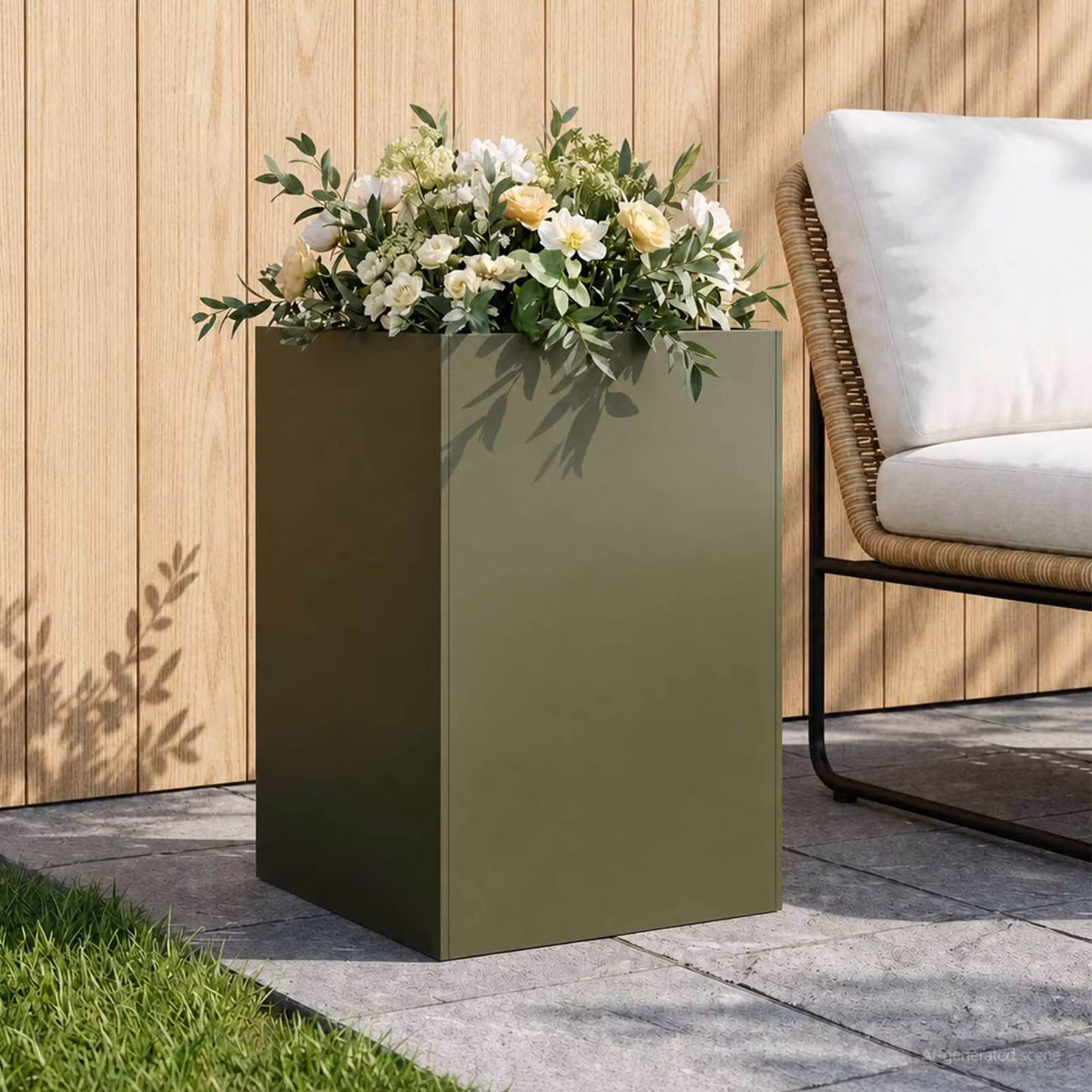 vidaXL Vaso da giardino in metallo Verde, L/P/H: 50 x 50 x 75 cm