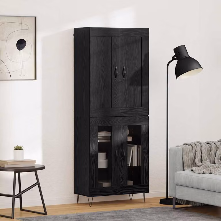 vidaXL Credenza Moderna in Rovere e Nero L: 69,5 cm, P: 34 cm, H: 180 cm
