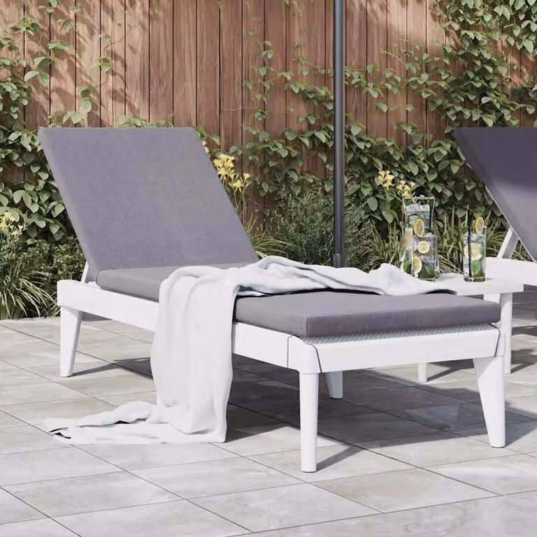 vidaXL Lettino da giardino bianco con poggiatesta regolabile in plastica e tessuto