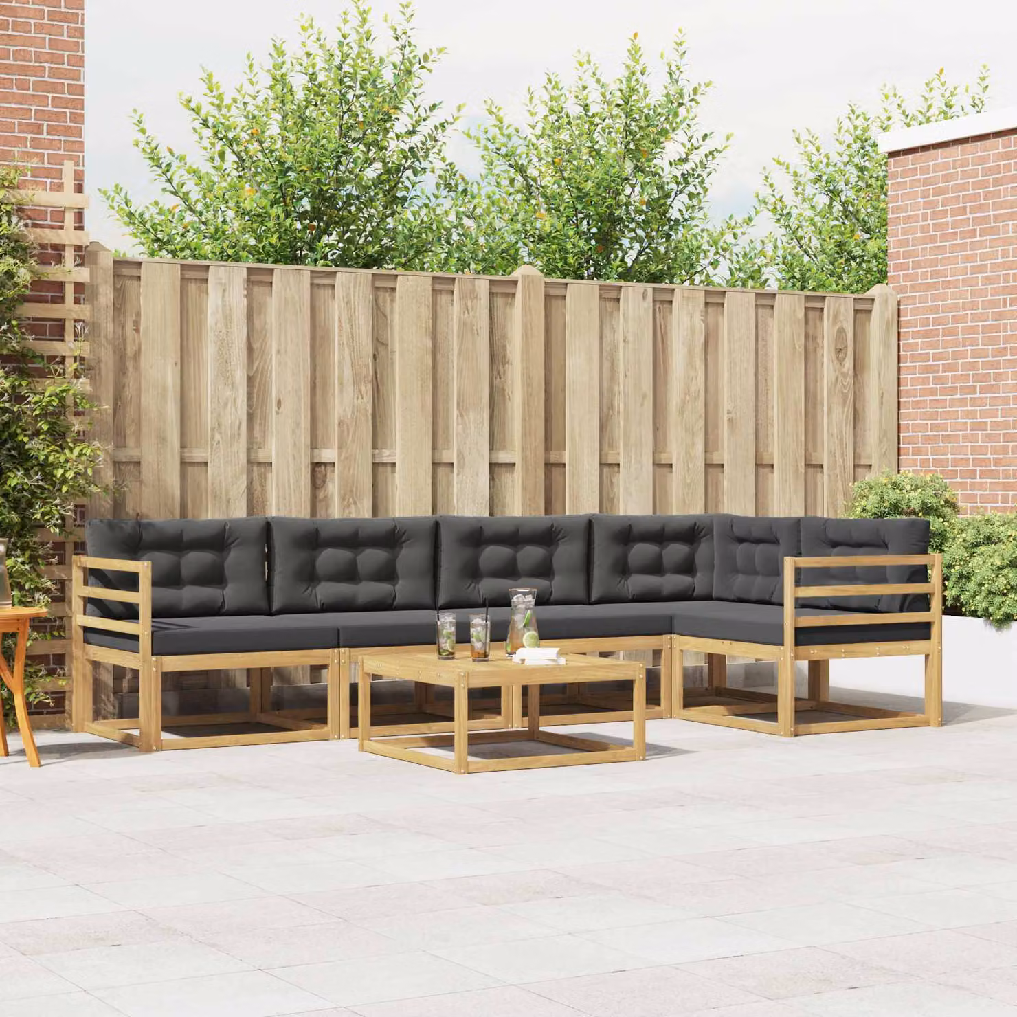 vidaXL Set di divani da esterno a L composto da 6 pezzi con tavolino, in legno di acacia e poliestere resistente ai raggi UV, Bianco e Antracite