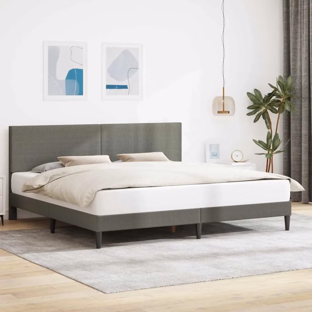 Letto matrimoniale moderno DESIGN IN in tessuto a coste grigio con struttura in legno, L/P/H: 180 x 200 x 96 cm – 2