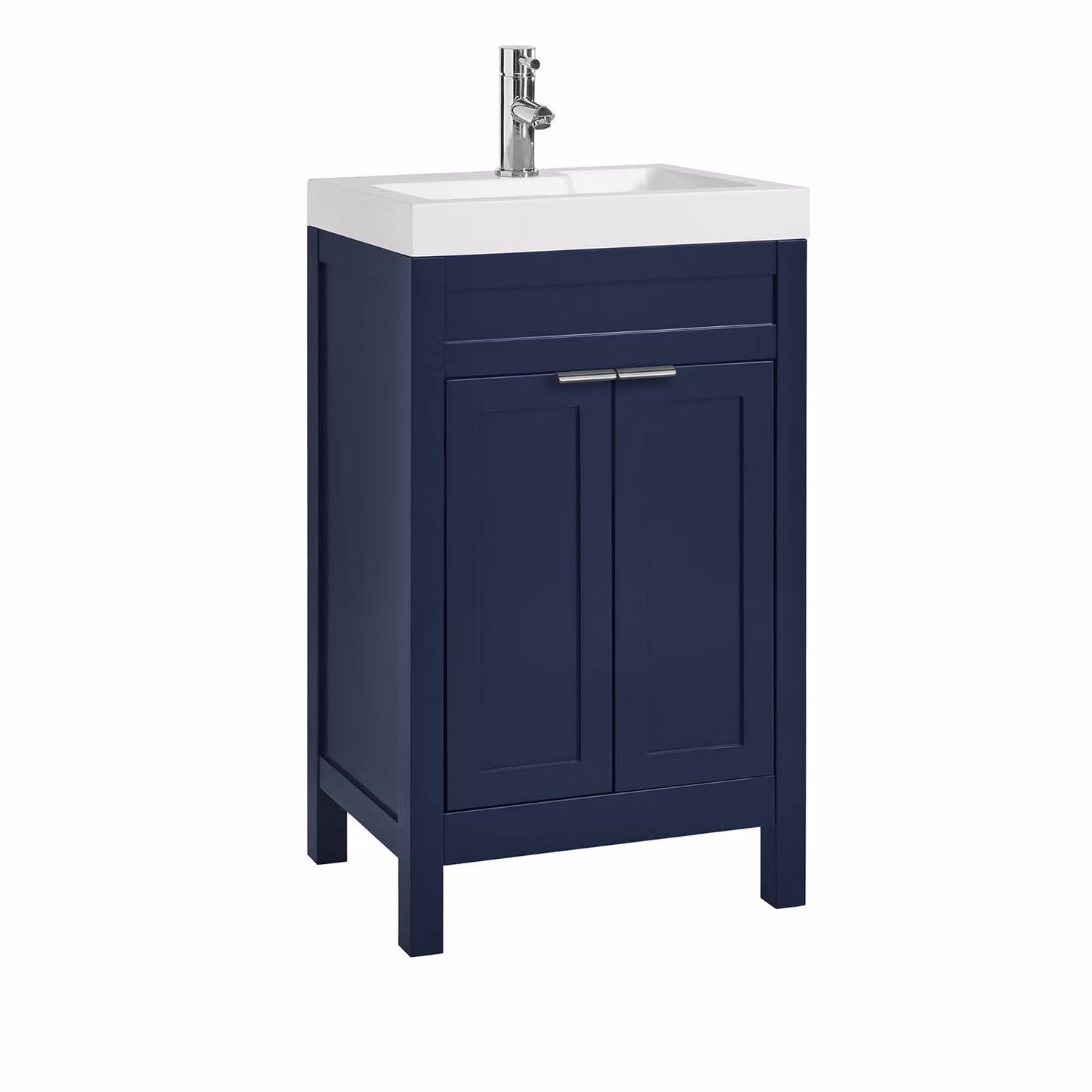 Mobile Bagno Blu Marino da 500mm con Lavabo e Maniglie Moderne con Impugnatura a Dito Cromate - Warwick