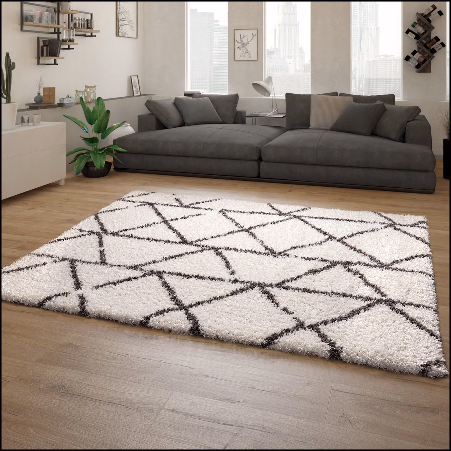 Tappeto a pelo alto Mahara beige rettangolare 60 x 90 cm – 2