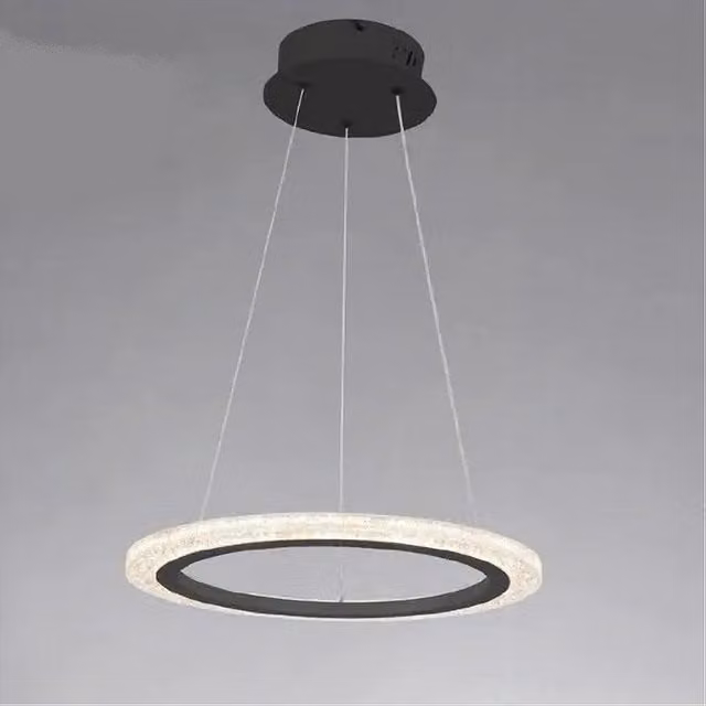 Trade Shop Lampadario a Sospensione LED Anello Moderno Nero con Effetto Cristallo, 36W, Dimmerabile e con Telecomando