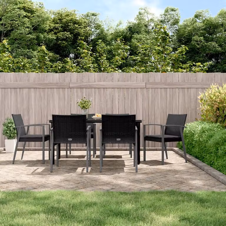 Set da giardino vidaXL in polyrattan e vetro con 7 pezzi, nero e grigio