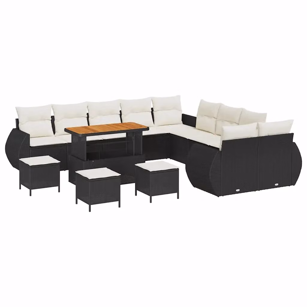 Set Divano da Giardino vidaXL a forma a U composto da 14 pezzi con cuscini, colore nero e beige – 2
