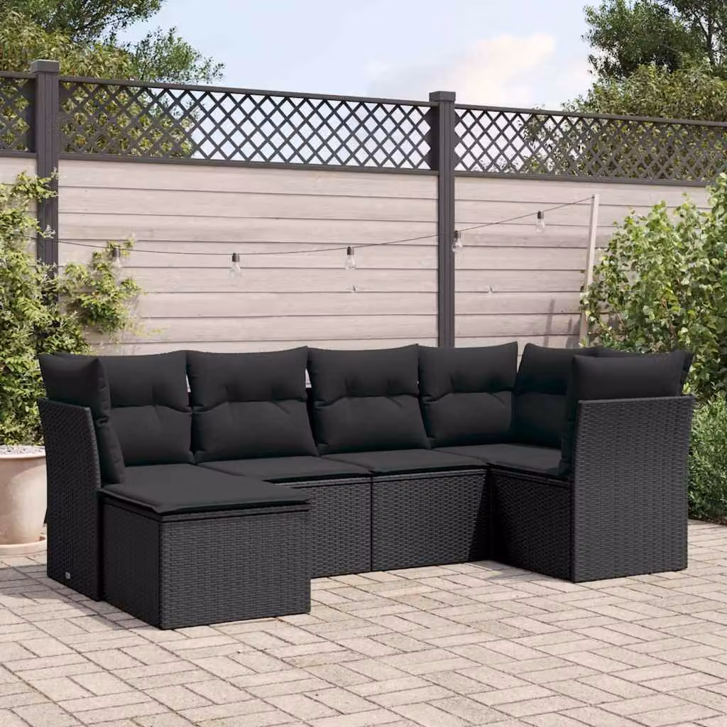 Set Divano da Giardino vidaXL 6 pz a Forma a L con Cuscini Nero in Polyrattan e Struttura in Acciaio – 1