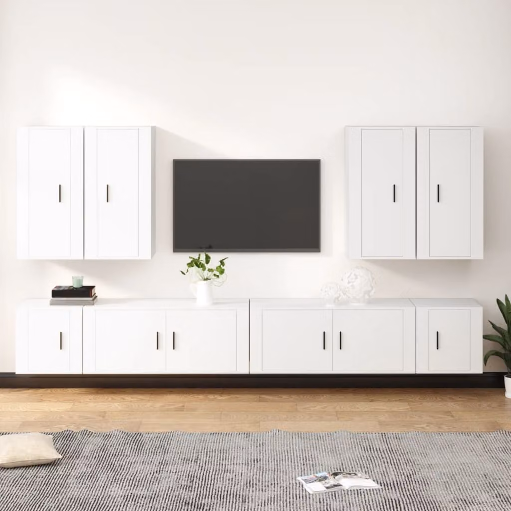 Set Mobili Porta TV vidaXL 8 Pezzi Bianco in Legno e MDF per Soggiorno