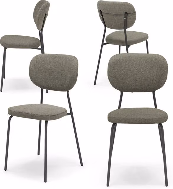 Set 4 sedie da pranzo imbottite VANESSA, 100% MADE IN ITALY, design moderno, gambe coniche robuste in metallo, schienale e seduta rivestiti con tessuto idrorepellente strutturato colore Tortora