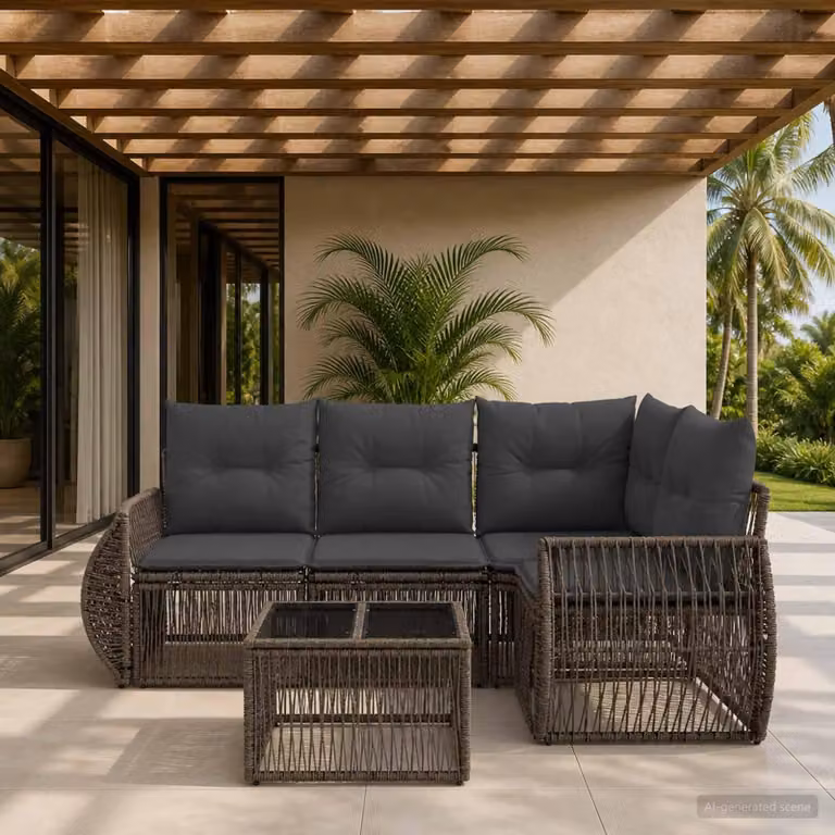 Maison Exclusive - Set da giardino composto da 5 pezzi. Divano e poltrone in rattan sintetico, colore grigio e grigio scuro