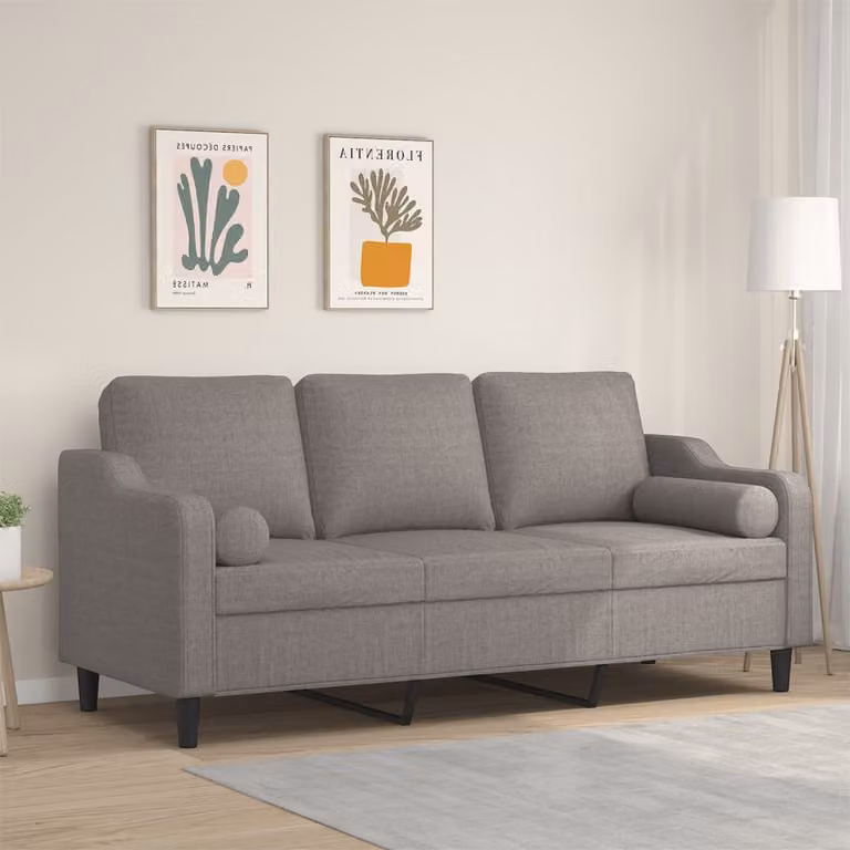 vidaXL Divano a 3 Posti Moderno in Tessuto con Cuscini, Colore Grigio o Beige, L: 198 cm x P: 80 cm x H: 77 cm