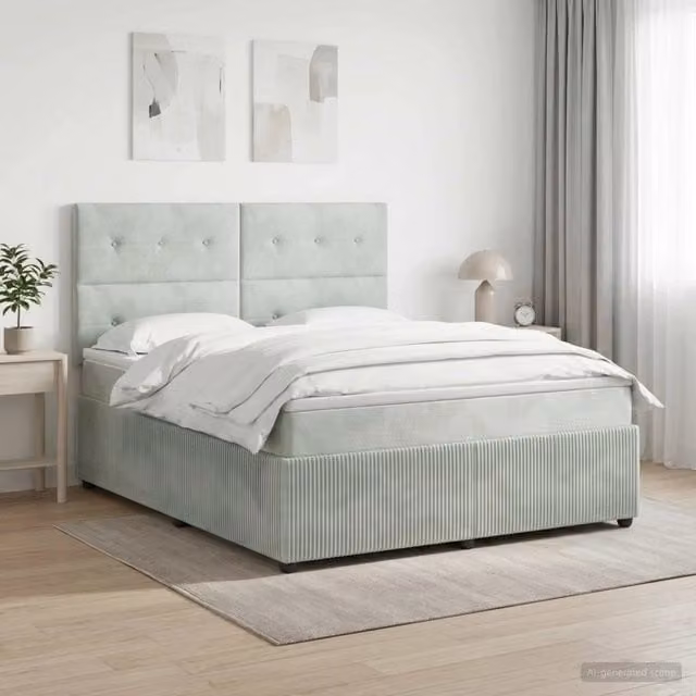 Letto box spring con materasso ibrido vidaXL in tessuto grigio e bianco L/P: 160 x 200 cm – 1