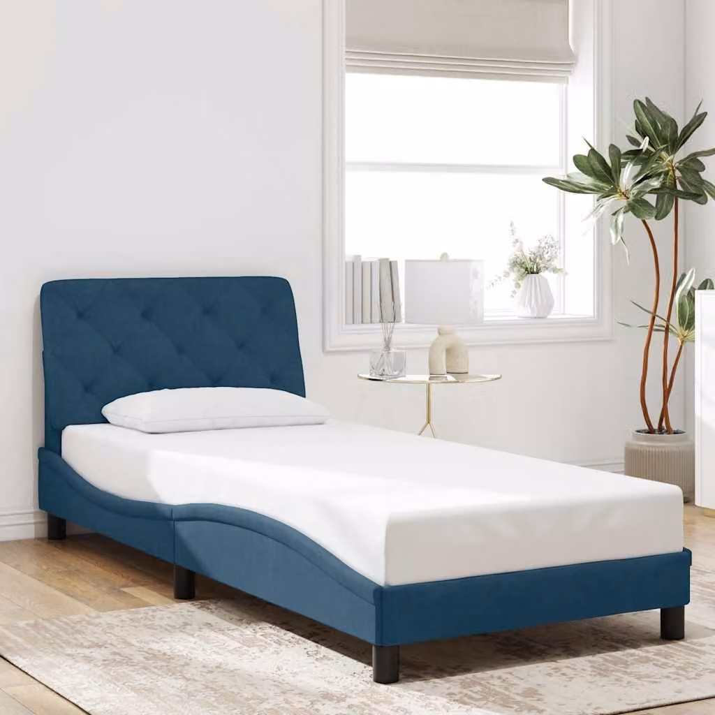 vidaXL Giroletto senza Materasso in Velluto Blu, Dimensioni: 90 x 200 cm – 1