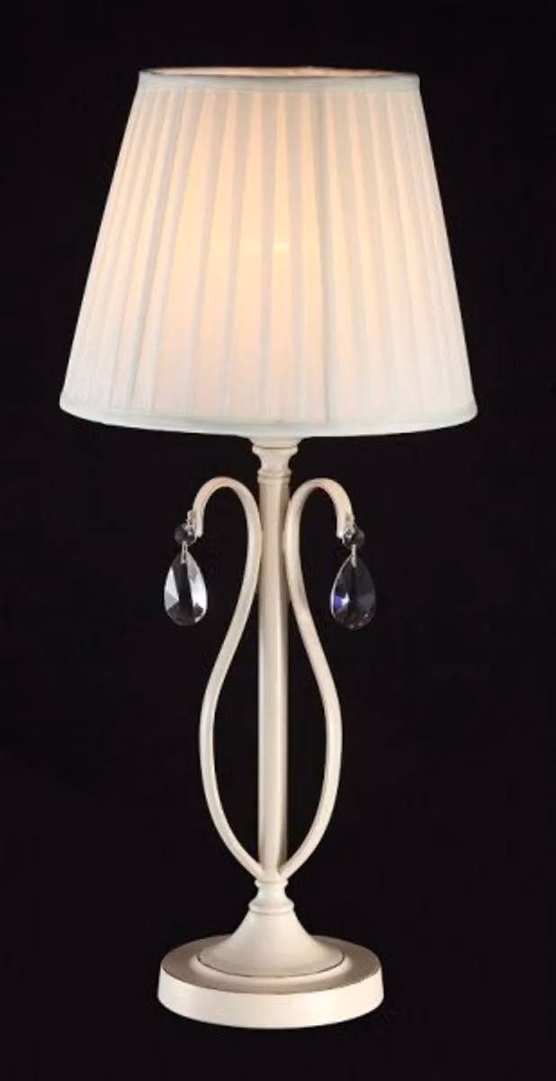 Lampada da tavolo in cristallo stile barocco, colore crema e oro, con paralume bianco, dimensioni 28 x 62 cm