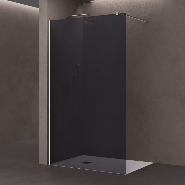 doporro Box Doccia Walk-In 140x200 cm, Parete Doccia Fissa in Vetro Temperato FumšŠ 10 mm con Barra Stabilizzatrice Regolabile e Profilo Cromato šC Bremen02VG